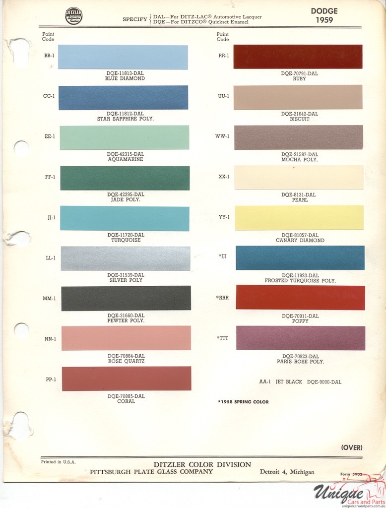 1959 Dodge Paint Charts PPG 1